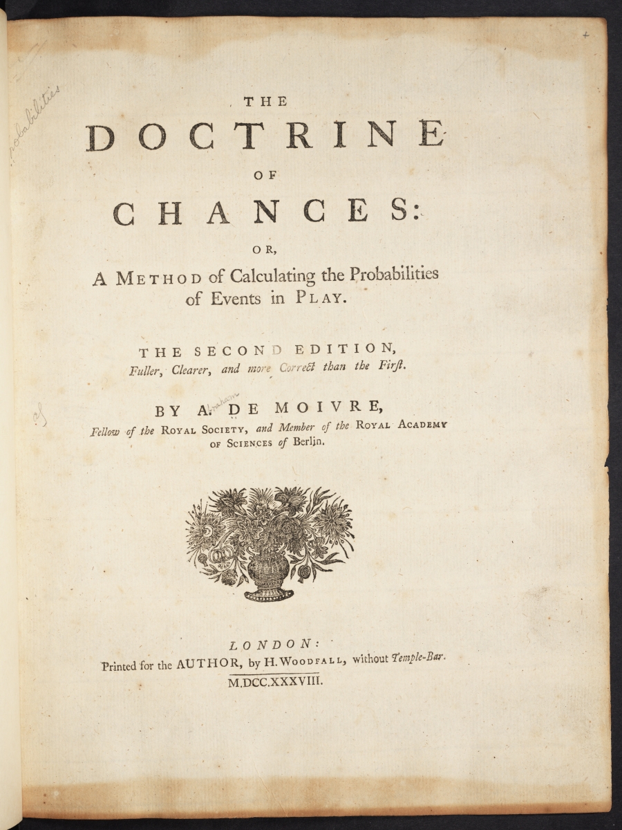 Title page of 1738 edition of de Moivre's Doctrine of Chances.