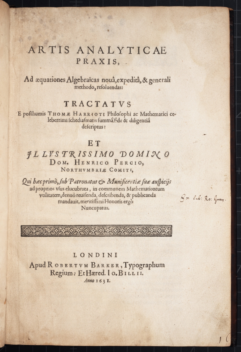 Title page for Thomas Harriot's 1631 Artis Analyticae Praxis