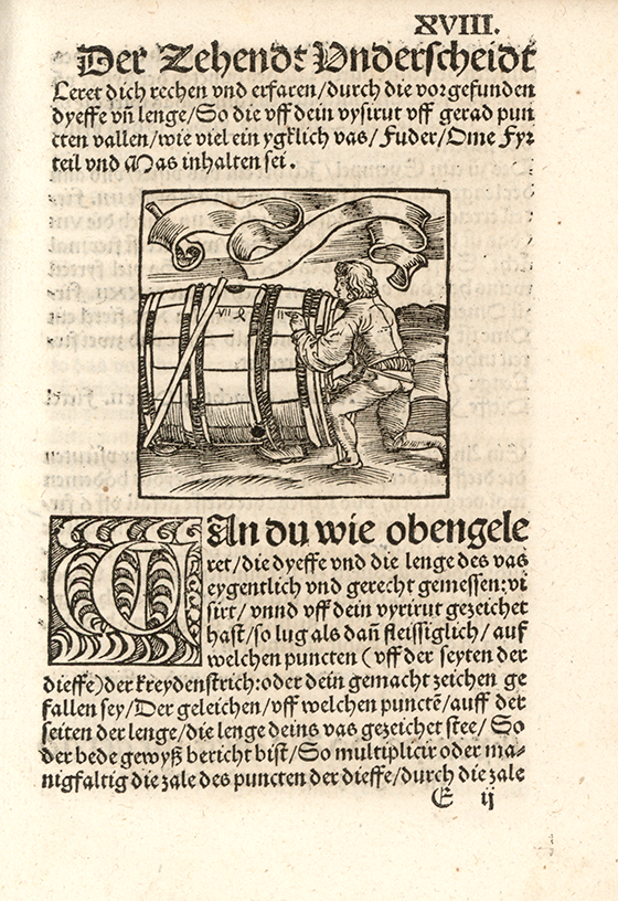 Fourth image of barrel measurement from Eyn new geordnet vysirbuch by Jacob Köbel, 1515