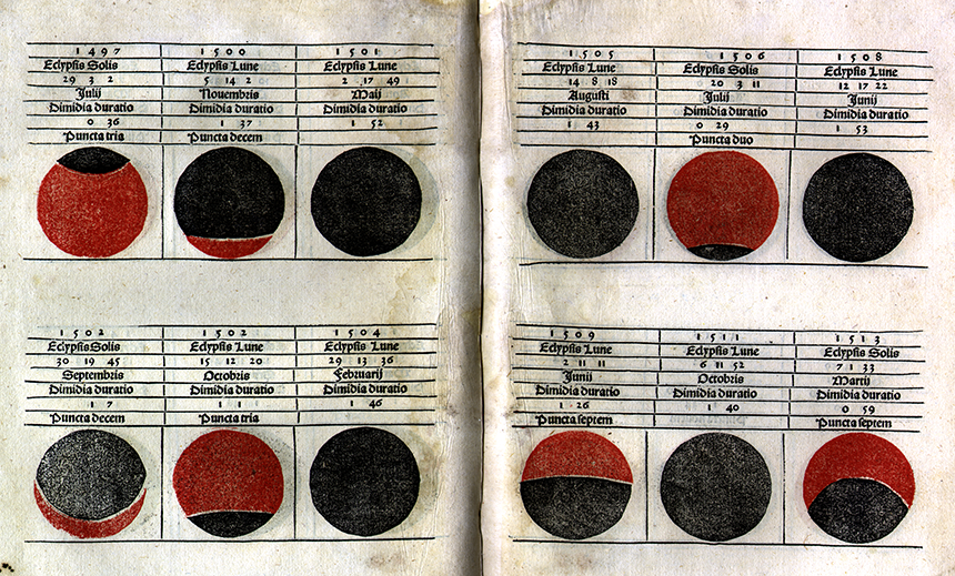 Eclipse examples from Kalendarium by Regiomontanus, 1489