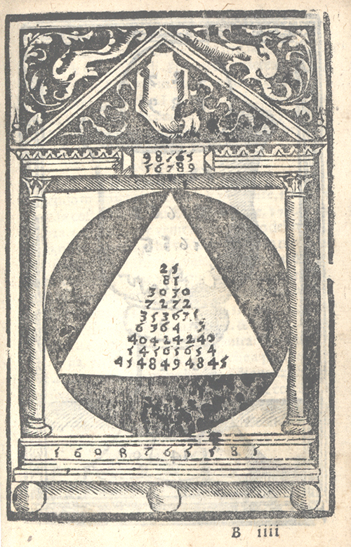 Algorithm showing 98765 multiplied by 56789 from Libro d'abaco by Giovanni and Girolamo Tagliente, 1535
