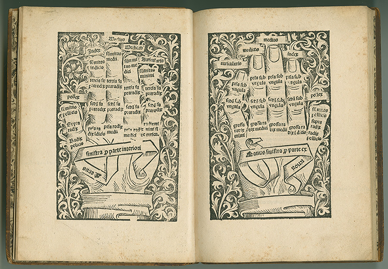 Images of labeled hands from Computus cum commento by Anianus, 1488