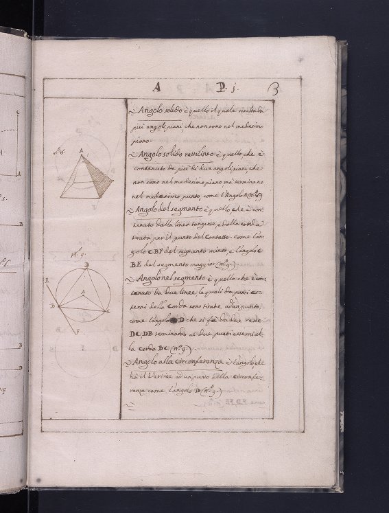 "A" terms from a 1735 handwritten glossary of geometry in Italian.