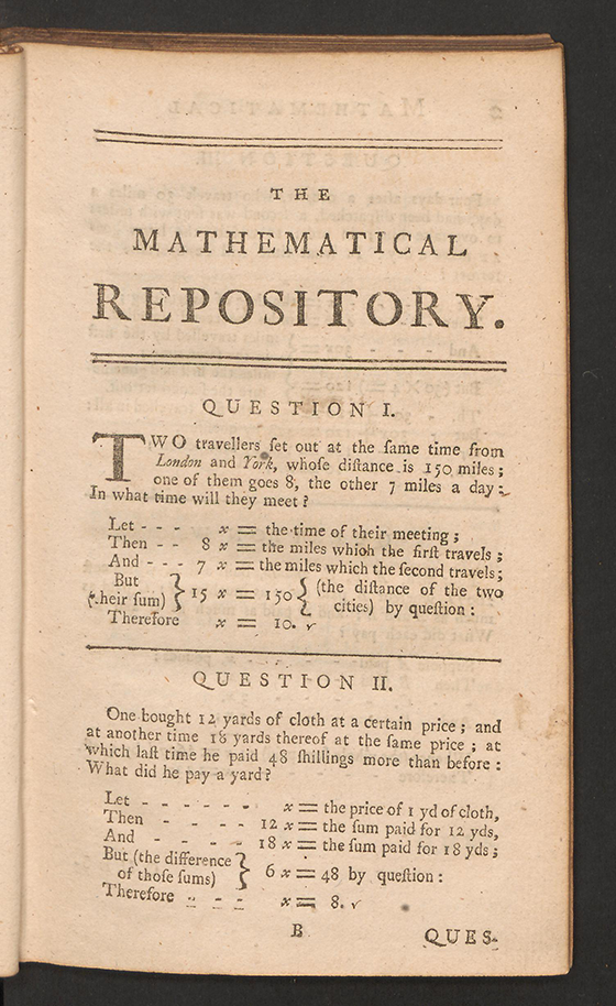 Page 1 of The Mathematical Repository, Volume I, James Dodson, 1748