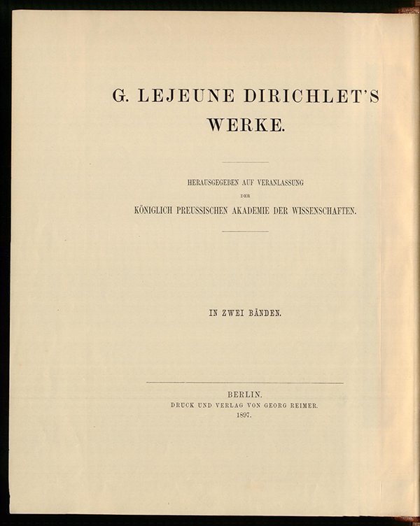 Title page of Volume II of Dirichlet's collected works, 1897