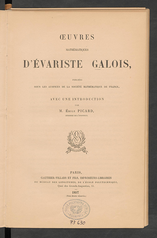 Title page of Oeuvres Mathematiques by Evariste Galois, 1897