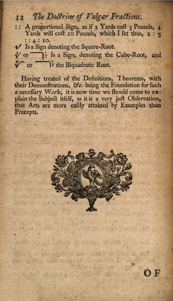 Page 12 from The Analyst, or an Introduction to the Mathematics, an anonymous textbook published in 1746.