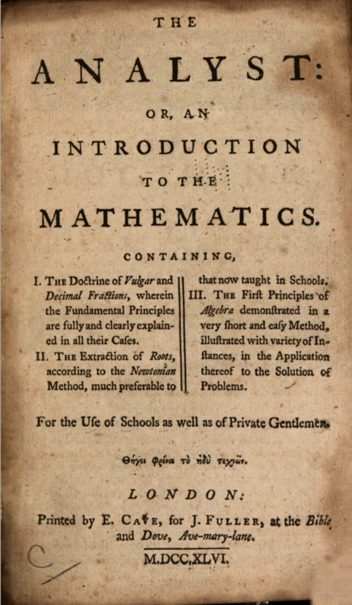 Title page of The Analyst, or an Introduction to the Mathematics, an anonymous textbook published in 1746.