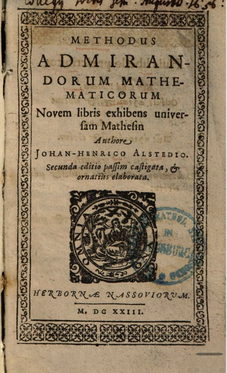 Title page from 1623 second edition of Alsted's Methodus admirandorum mathematicorum.