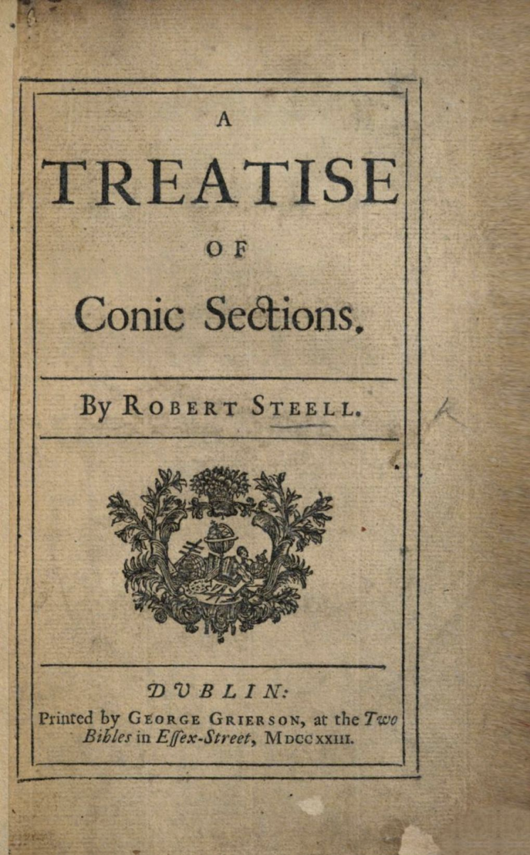 Title page of Robert Steell's 1723 A Treatise on Conic Sections.