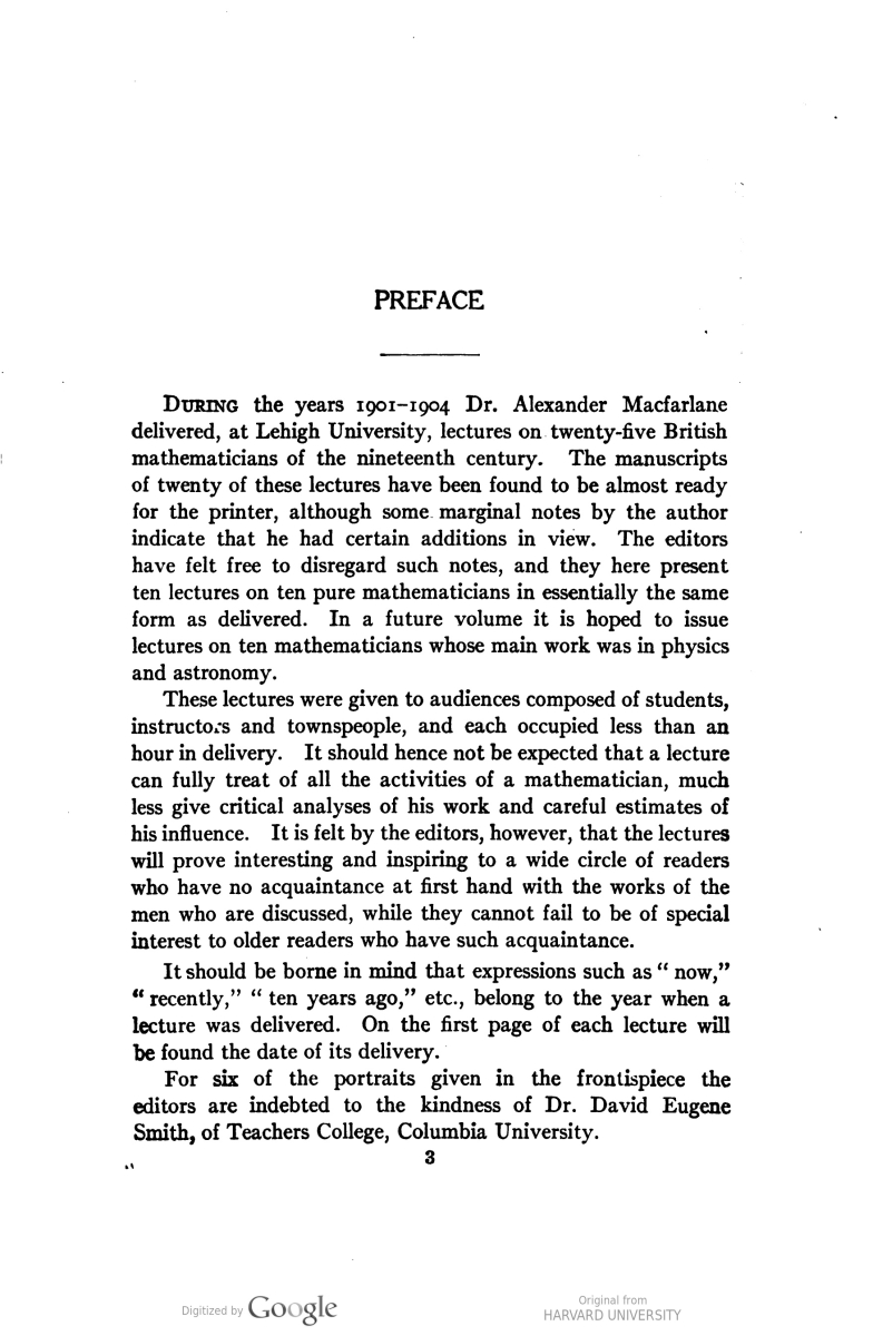 Page 3 from Alexander Macfarlane's 1916 Lectures on Ten British Mathematicians of the Nineteenth Century.