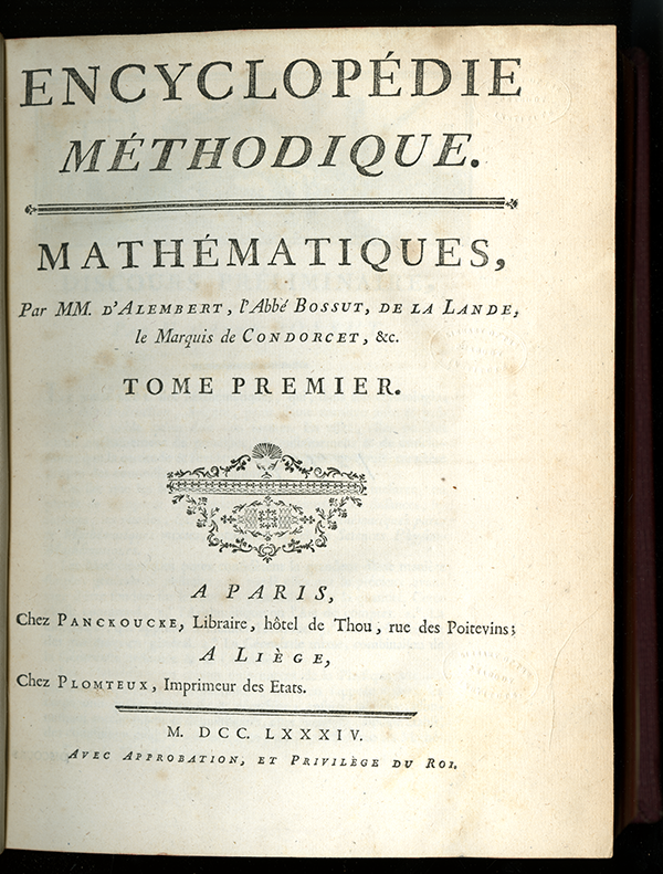 Title page of 1784 volume “Mathématiques” from the Encyclopédie Méthodique