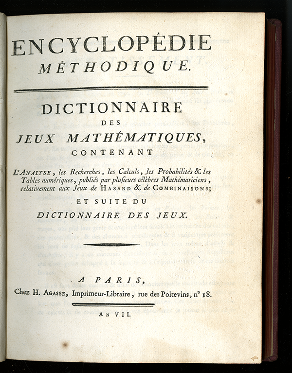 Title page of 1798-99 addendum to “Mathématiques” from the Encyclopédie Méthodique