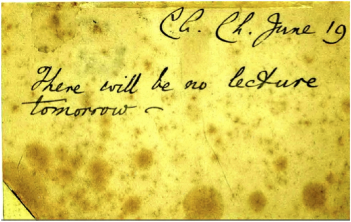 Reverse of the 1896 postcard signed by Charles Dodgson.