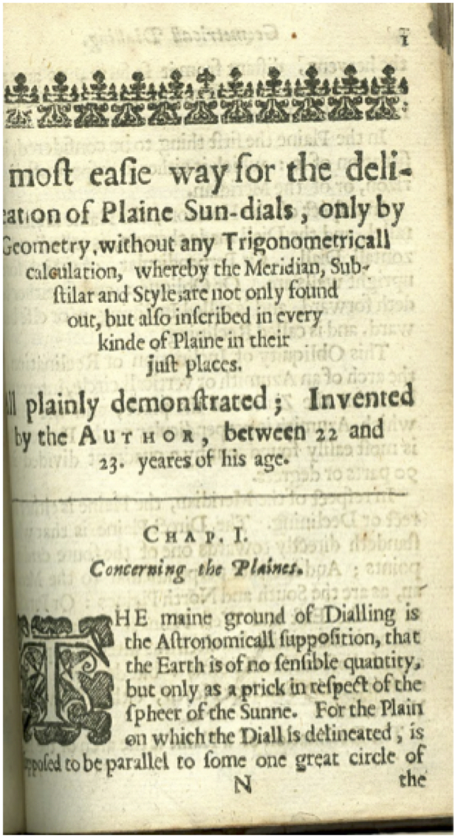 Title page for Oughtred's treatise on sundials.