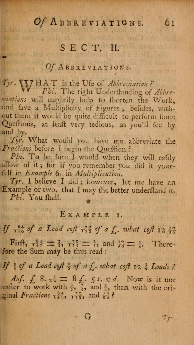 Page 61 of Fenning's 1751 The Young Algebraist's Companion.