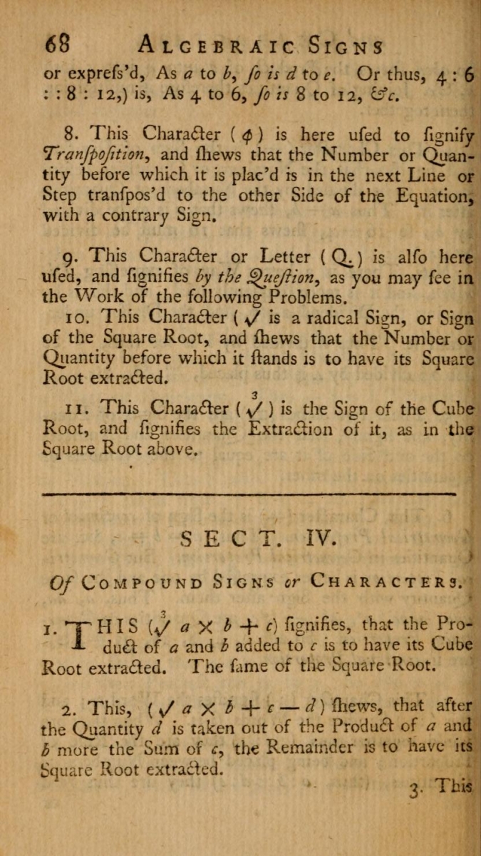 Page 68 of Fenning's 1751 The Young Algebraist's Companion.
