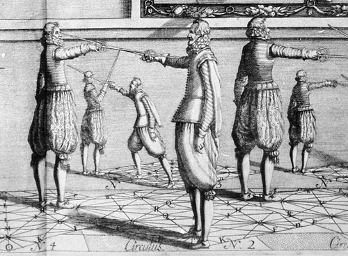 Detail from image in Gerard Thibault's 1628 fencing manual.