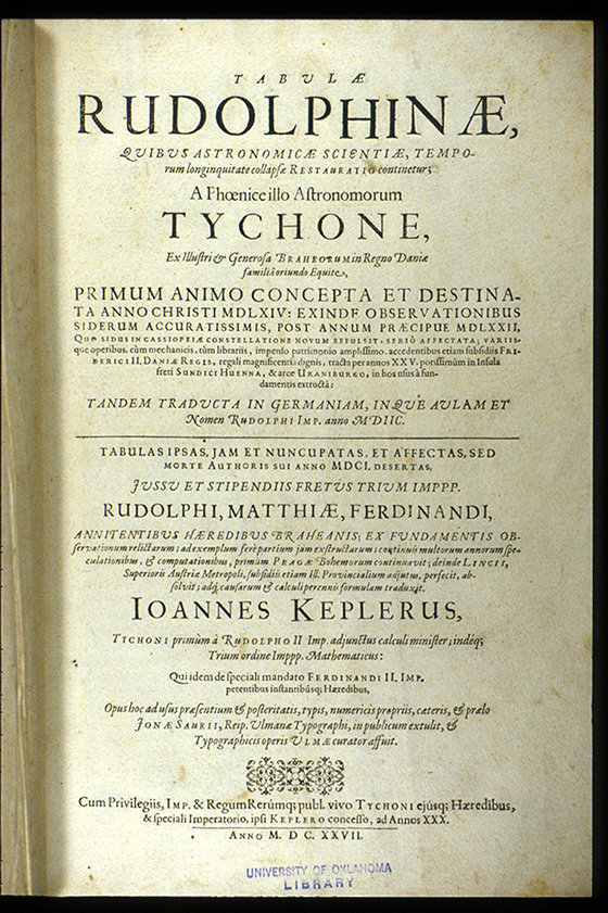 Title page of Tabulae Rudolphinae by Johann Kepler, 1627