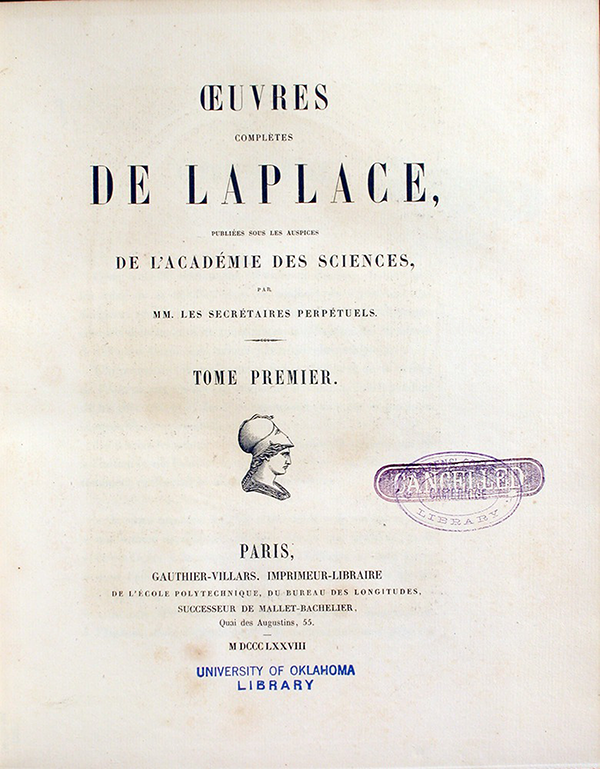 Title page of Oeuvres complètes de Laplace, Volume 1, 1878