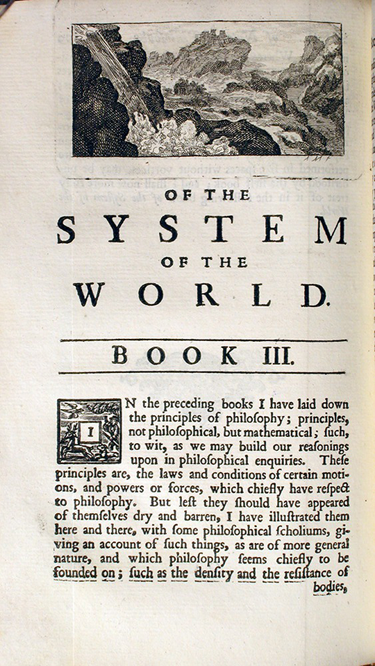 First page of Book 3 from Andrew Motte's English translation of Newton's Principia, volume 2, 1729