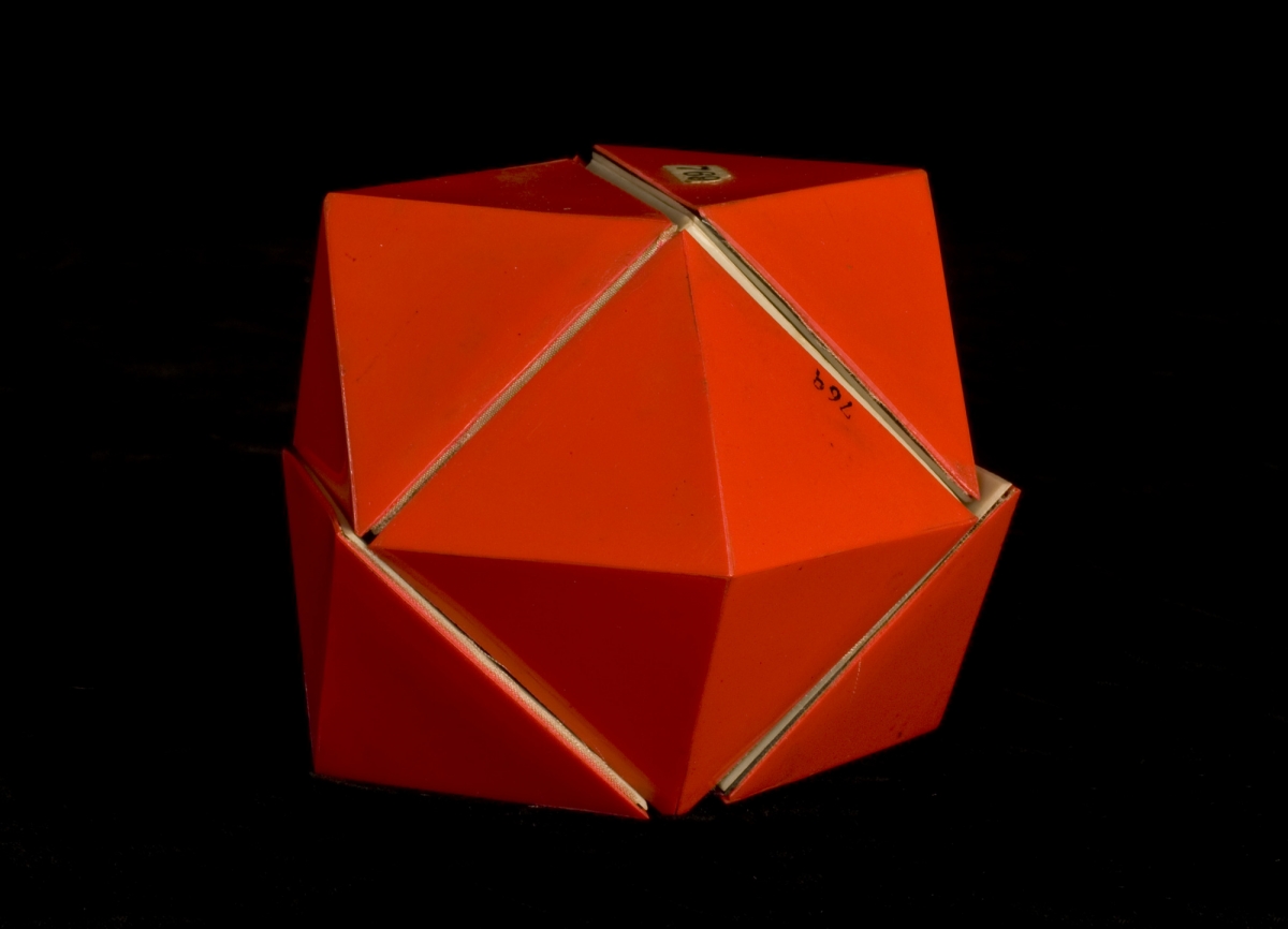 Model of rhombic dodecahedron that can be dissected, by A. Harry Wheeler, 1930s.