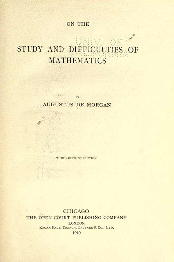 Title page of On the Study and Difficulties of Mathematics by Augustus De Morgan