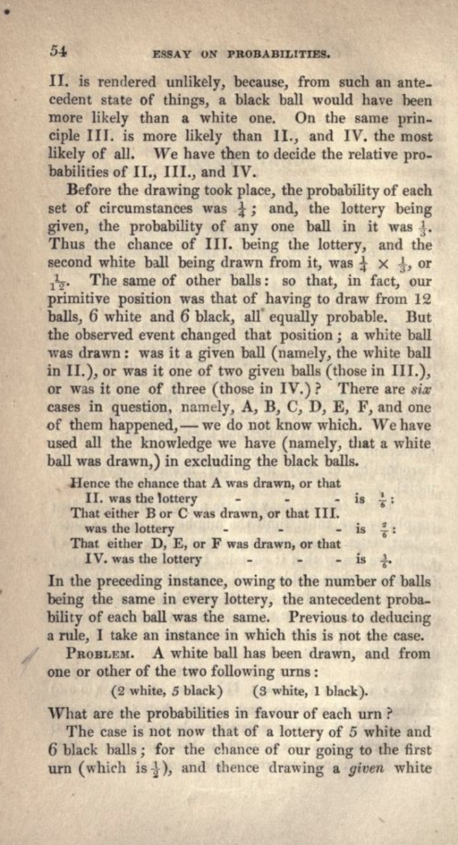 Page 54 from De Morgan's 1838 Essay on Probabilities.
