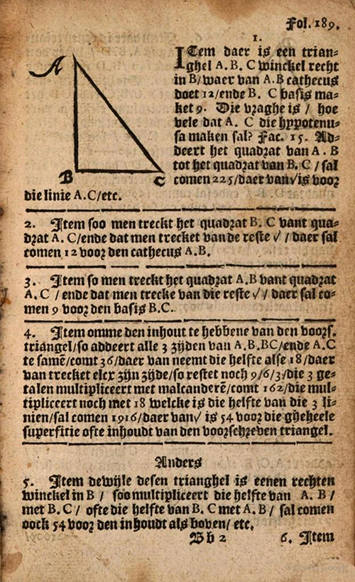 Folio 189 from 1635 edition of Practicque om te leeren reeckenen by Nicolaus Petri