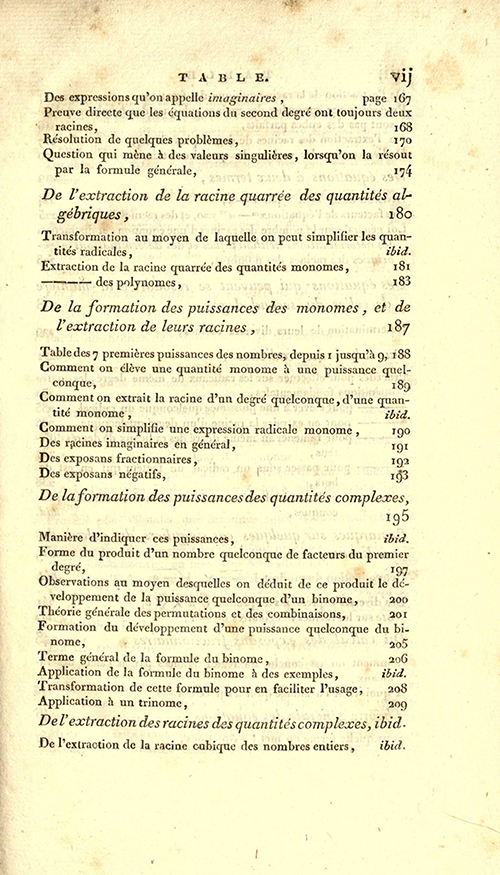 Page vii of 1825 printing of Lacroix's Elements of Algebra.