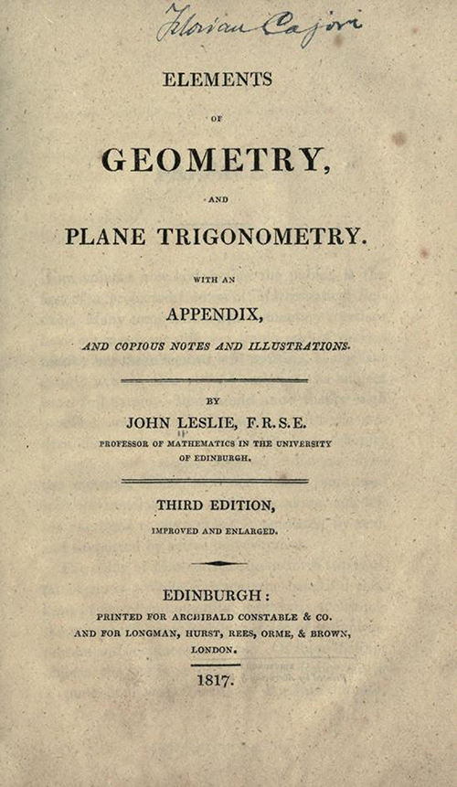 Title page of Elements of Geometry and Plane Trigonometry by John Leslie, third edition, 1817