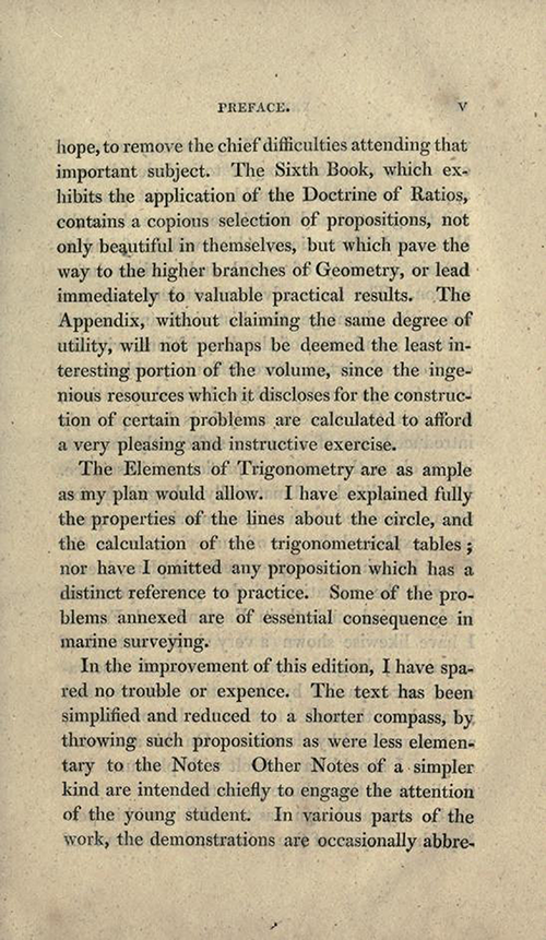 Page three of preface to Elements of Geometry and Plane Trigonometry by John Leslie, third edition, 1817