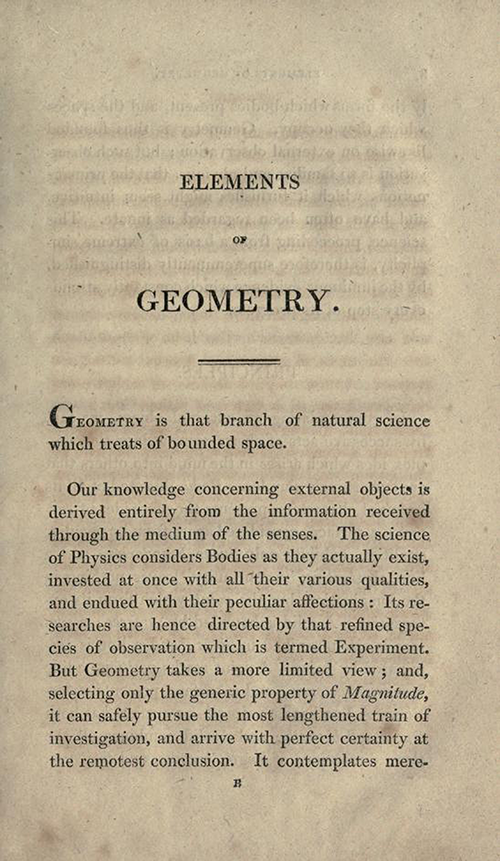 Page one of Elements of Geometry and Plane Trigonometry by John Leslie, third edition, 1817