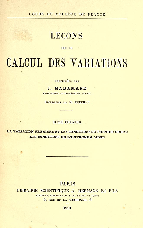 Title page of Leçons sur le calcul des variations by Jacques Hadamard, 1910