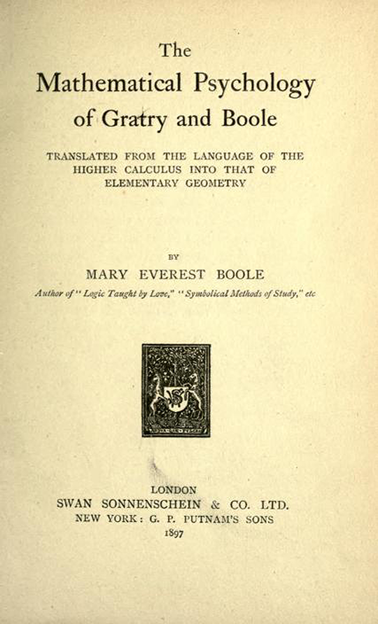 Title page of The Mathematical Psychology of Gratry and Boole by Mary Boole, 1897