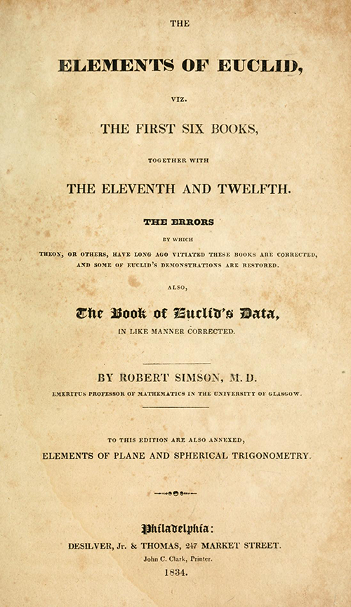 Title page of Elements of Euclid by Robert Simson (1834)