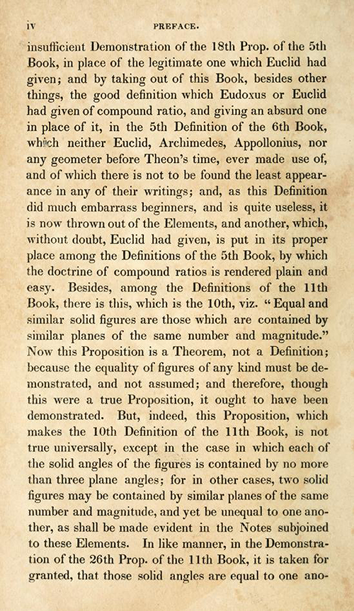 Page 2 of preface of Elements of Euclid by Robert Simson (1834)