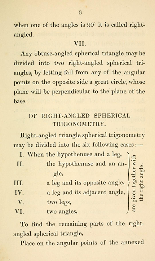 Page 3 from Byrne's textbook on spherical trigonometry.