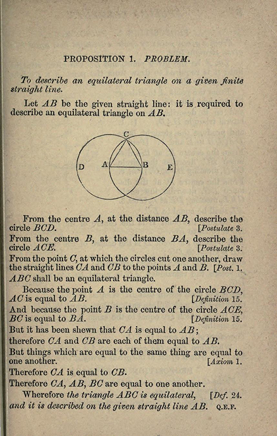 Proposition 1 from The Elements of Euclid by Isaac Todhunter, 1872
