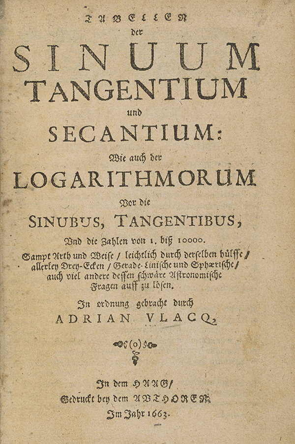 Title page for Vlacq's trigonometric tables (1636).