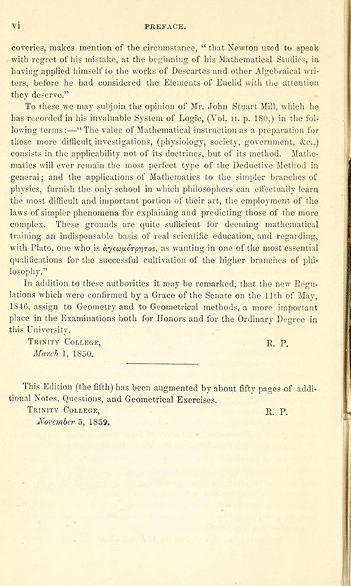 Fourth page of the Preface to Euclid's Elements of Geometry by Robert Potts from 1871