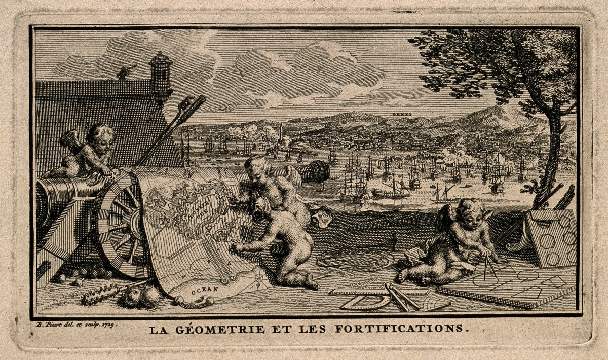 1729 print by Bernard Picart showing geometry and fortifications.
