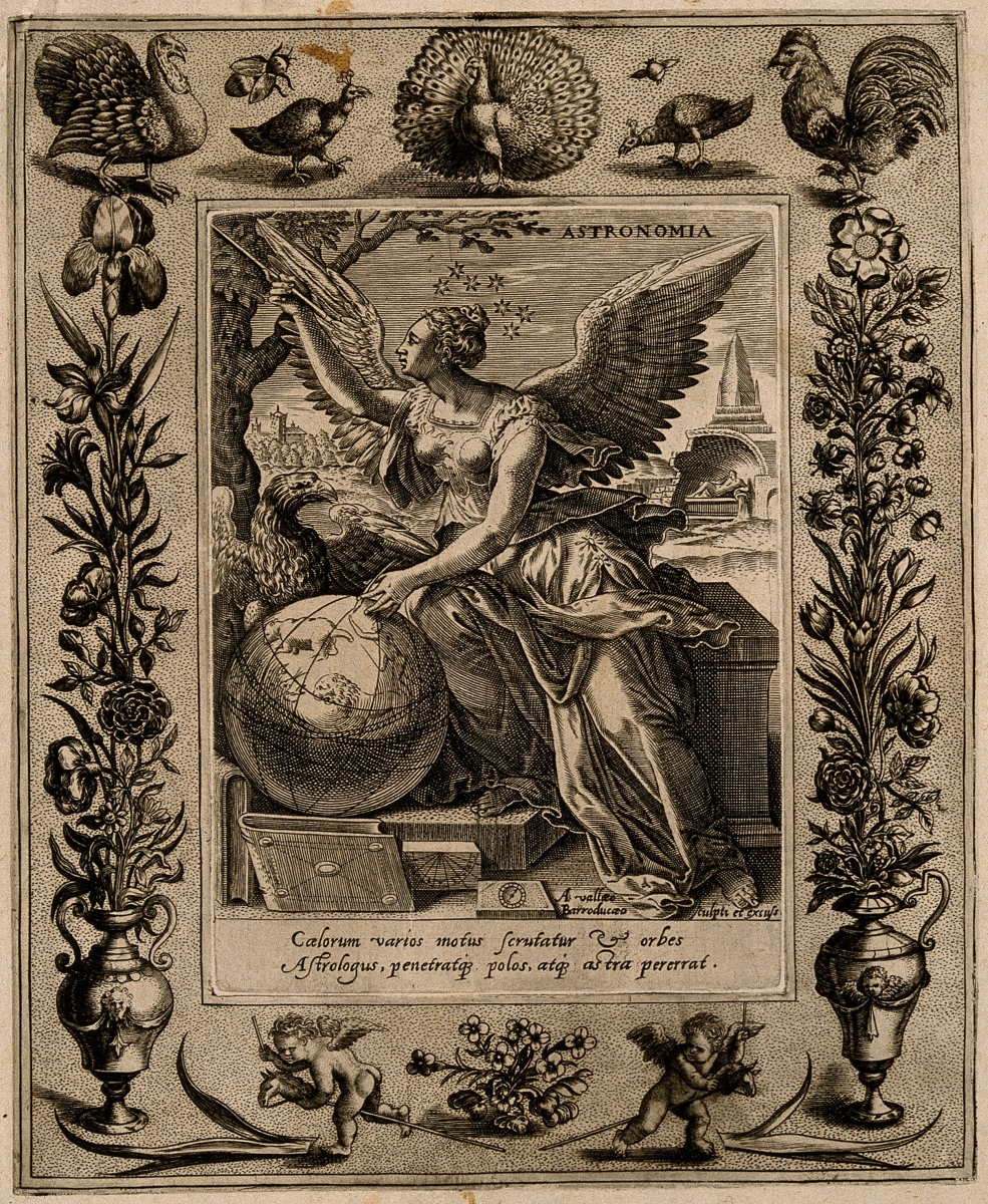 The Muse of astronomy, engraved by Alexandre Vallée around 1600.