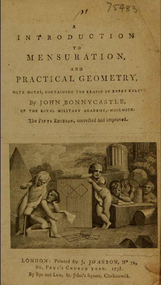 Title page for John Bonnycastle's Introduction to Mensuration and Practical Geometry (5th ed., 1798).