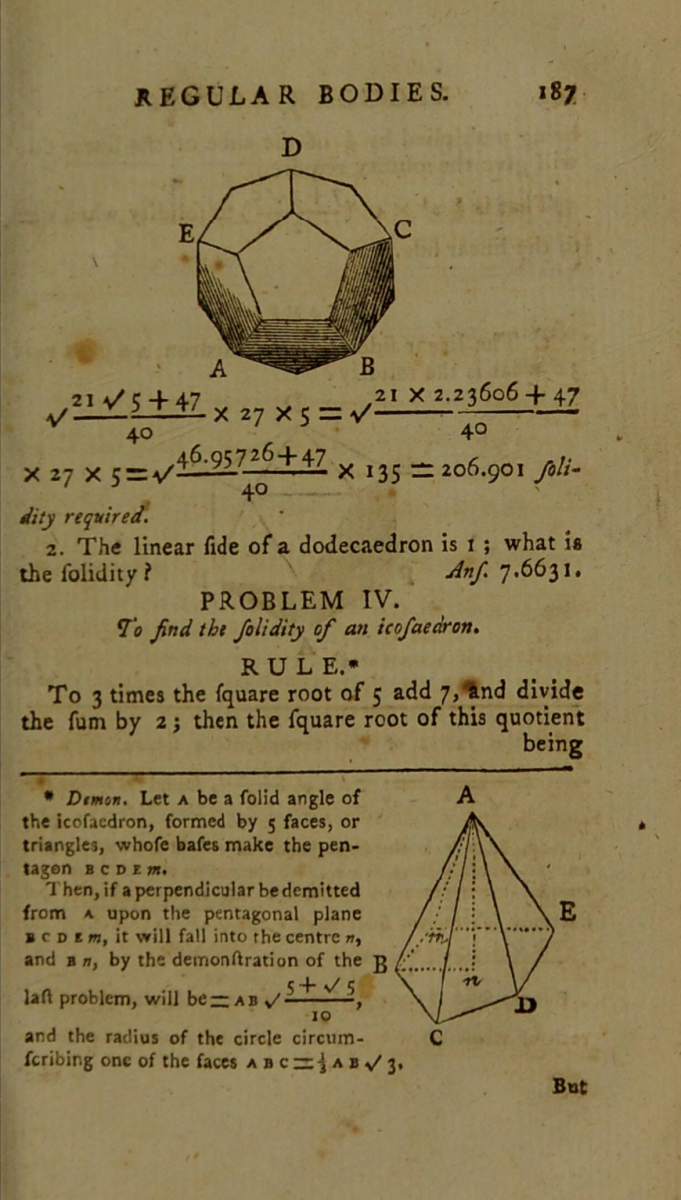 Page 187 from John Bonnycastle's Introduction to Mensuration and Practical Geometry (5th ed., 1798).