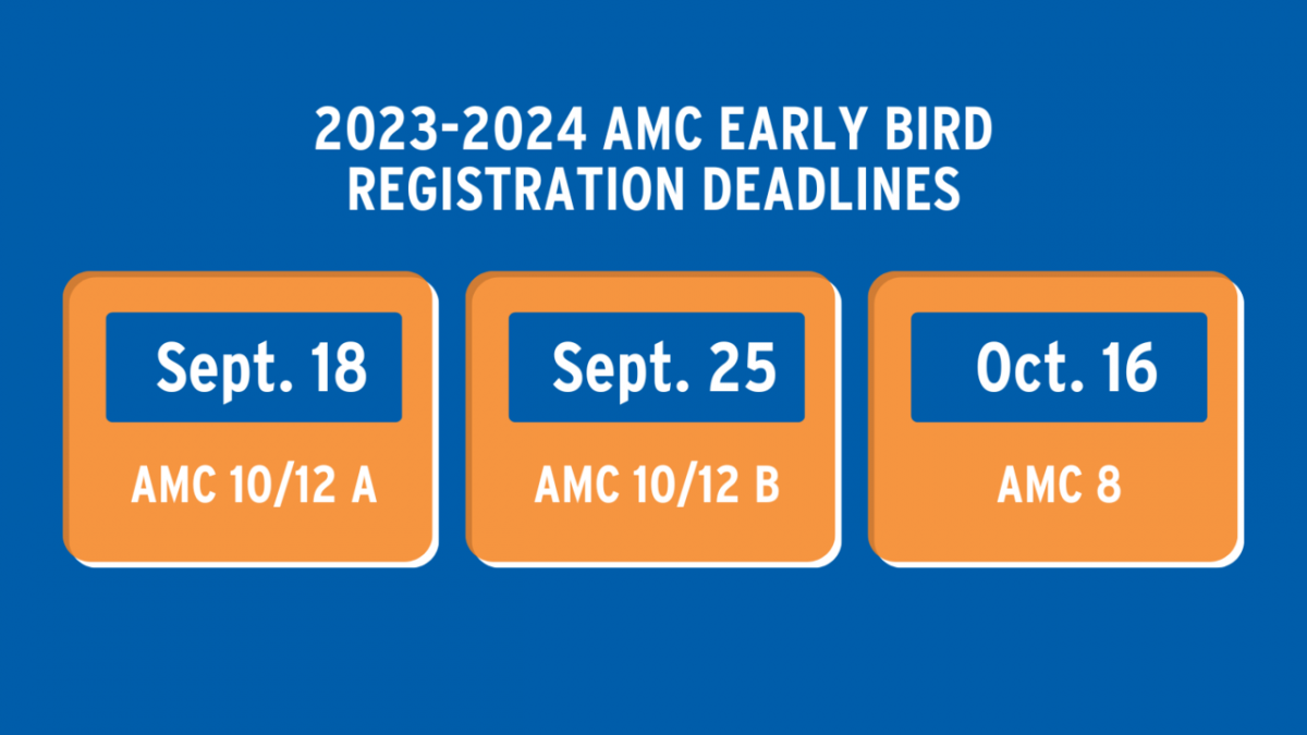 2023-2024 AMC Early Registration Deadlines: September 18 for AMC 10/12 A, September 25 for AMC 10/12 B, and October 16 for AMC 8