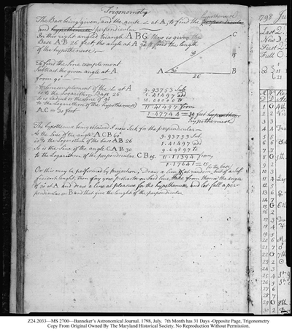 Page from Banneker's journal