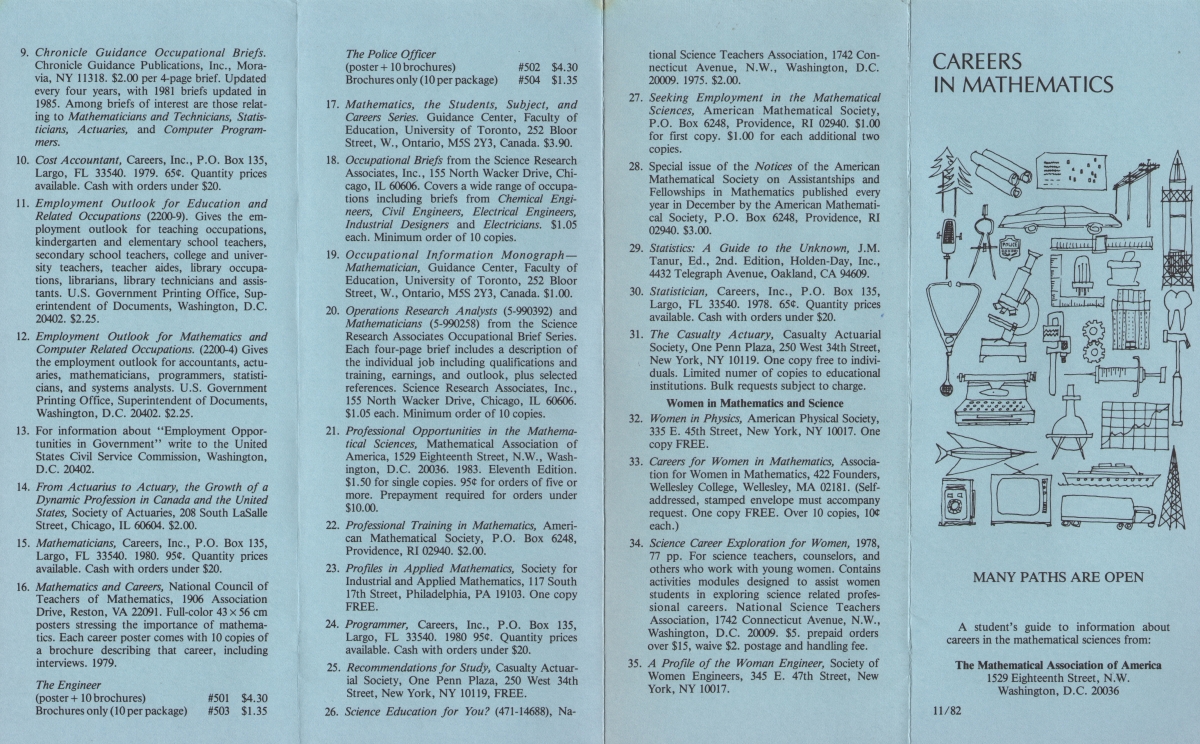 MAA brochure on careers in mathematics, circa 1982.