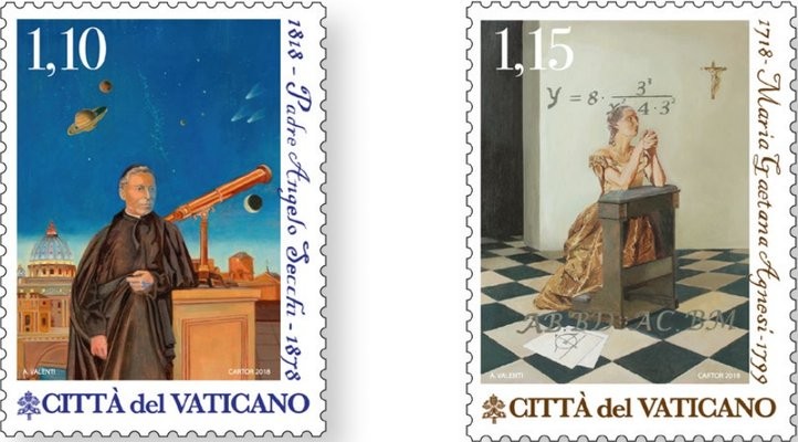 Vatican stamps honoring  Father Angelo Secchi and Maria Agnesi, 2018.