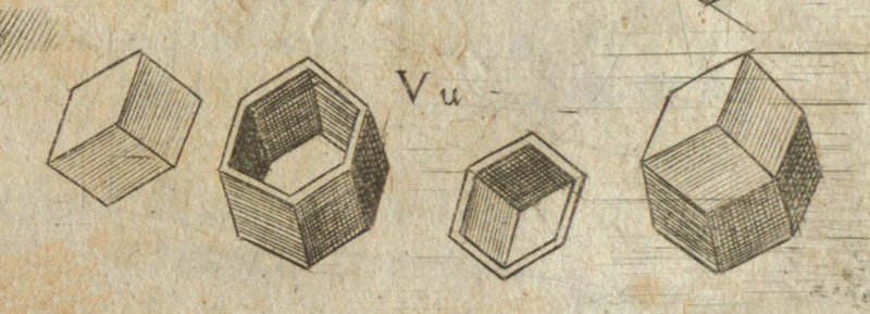 Drawing of a rhombic dodecahedron from Kepler's book Harmonices Mundi. 